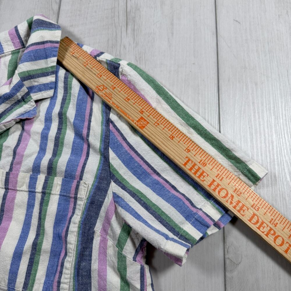 Marine Layer Lucy Button Up Shirt S/S Tencel Blend Rainbow Stripe Size Large - Picture 4 of 6